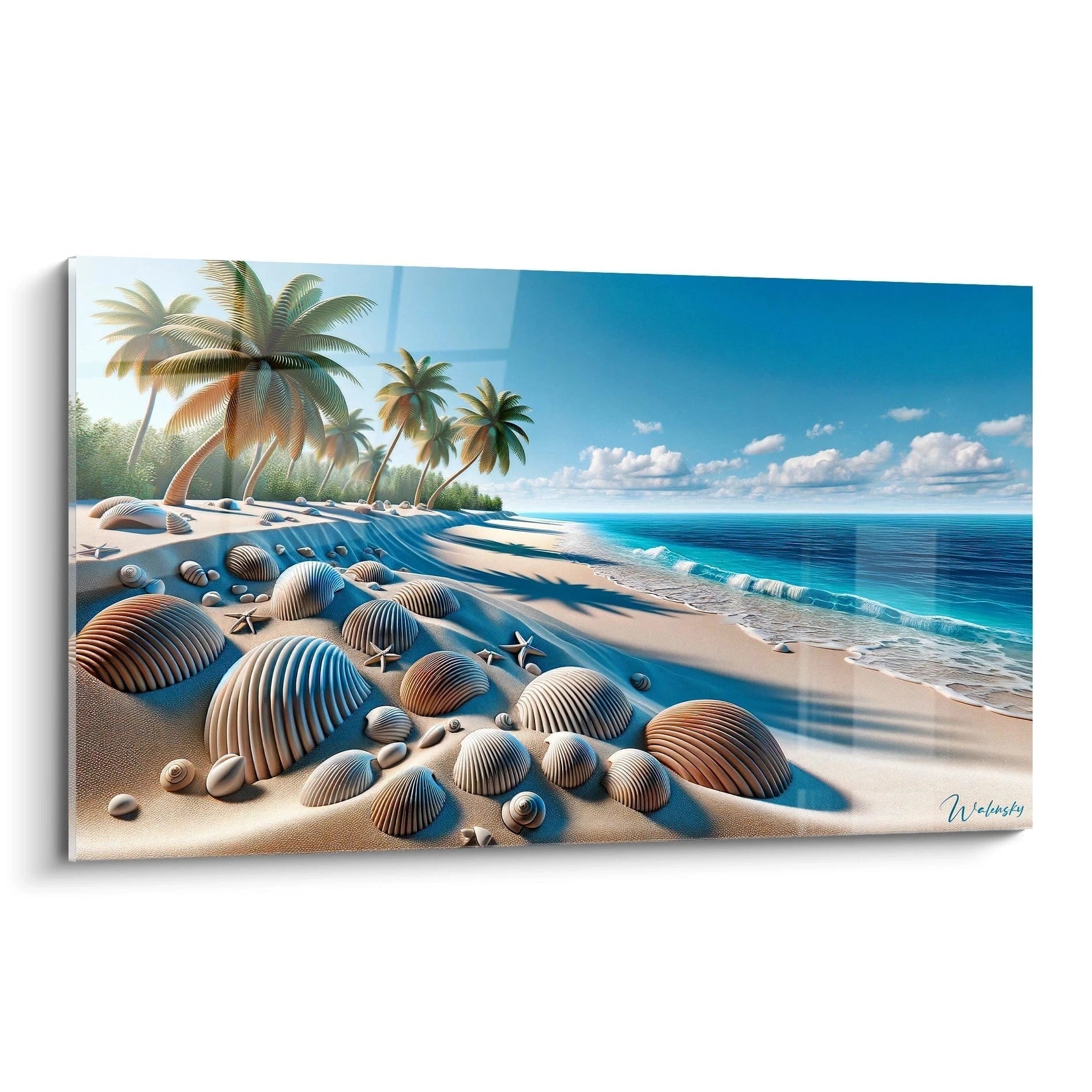 Tableau paysage mural Walensky représentant une plage tropicale avec des coquillages et des palmiers