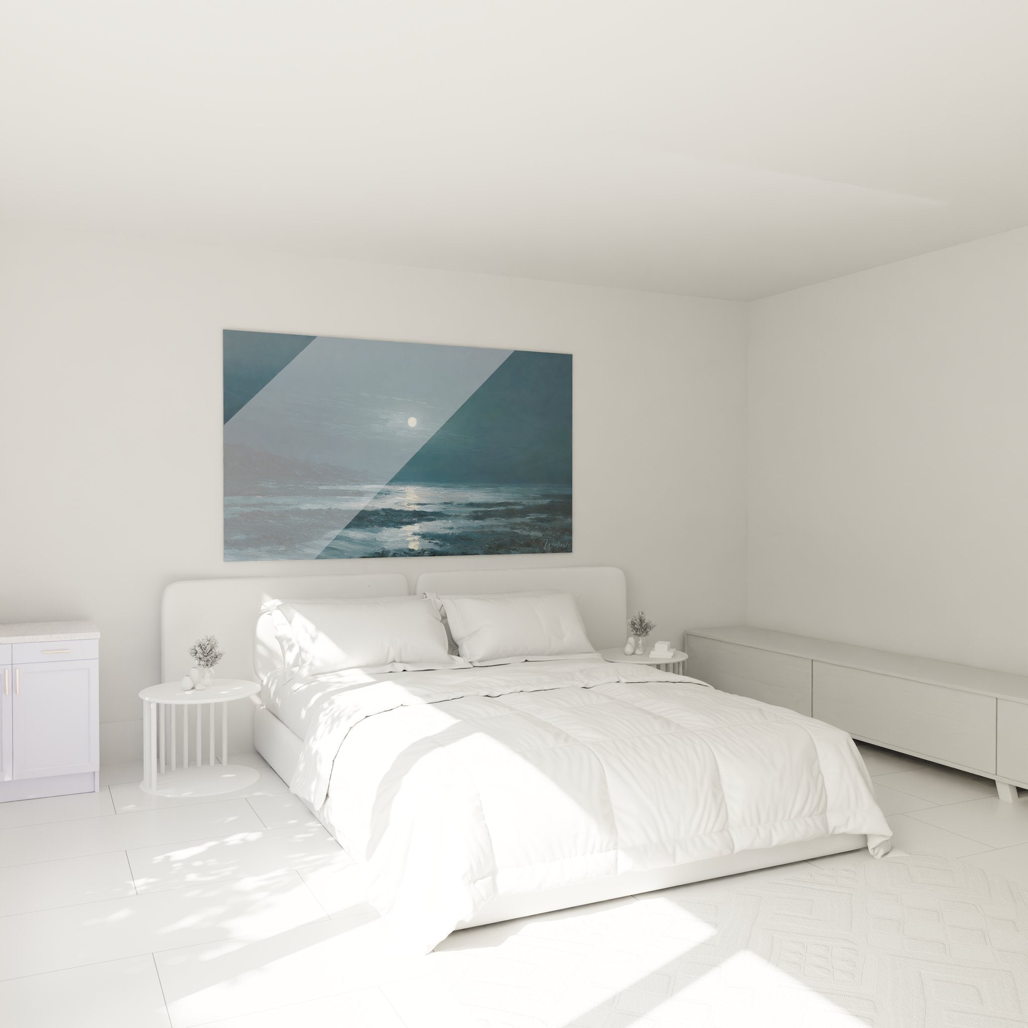 Tableau plage nocturne ambiance chambre décoration murale océan reflets lune