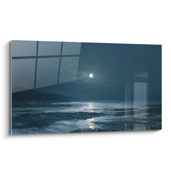 Cuadro playa nocturna - Reflejos lunares sobre el océano - edición playa