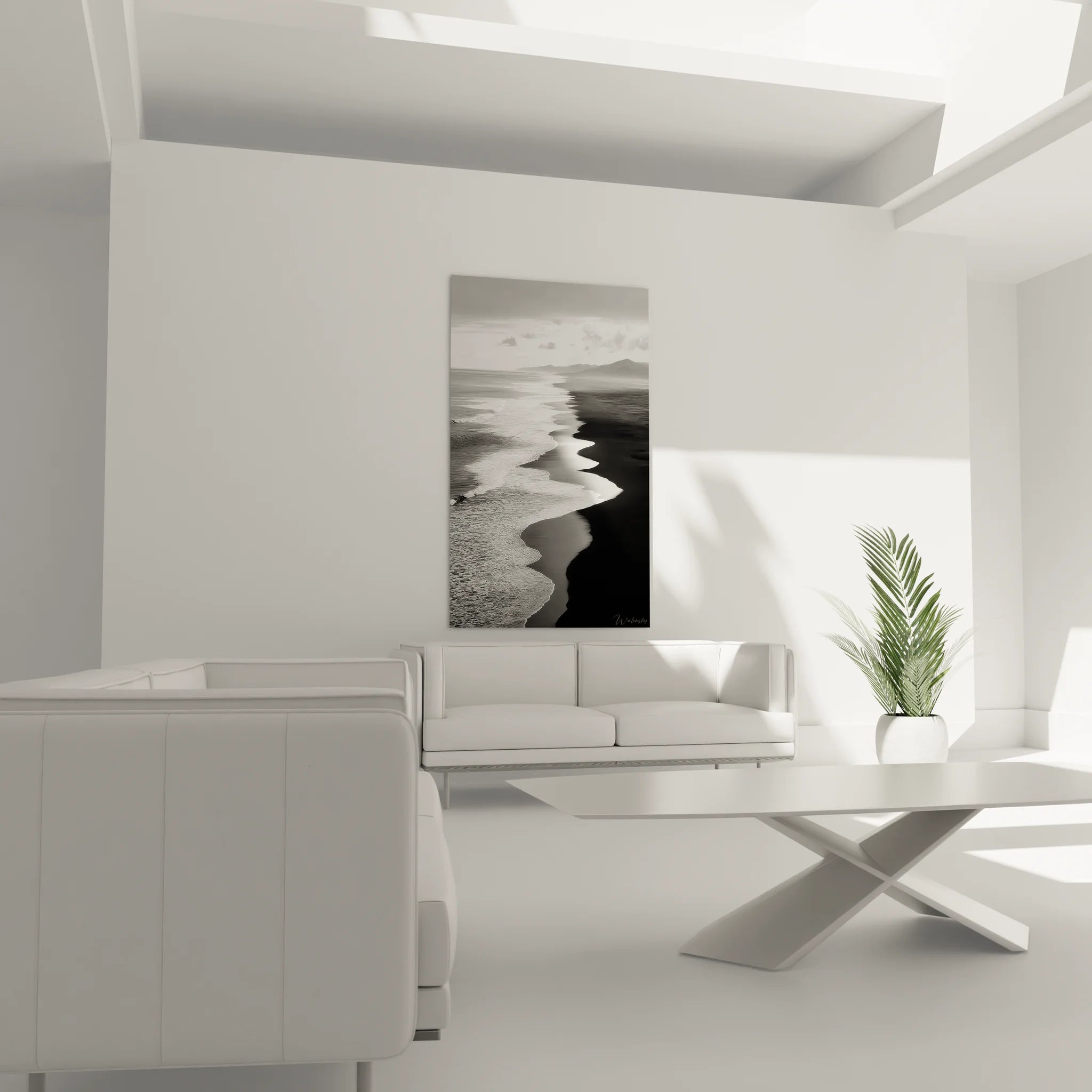 Gros plan tableau plage océan noir et blanc détails vagues écume texture artistique