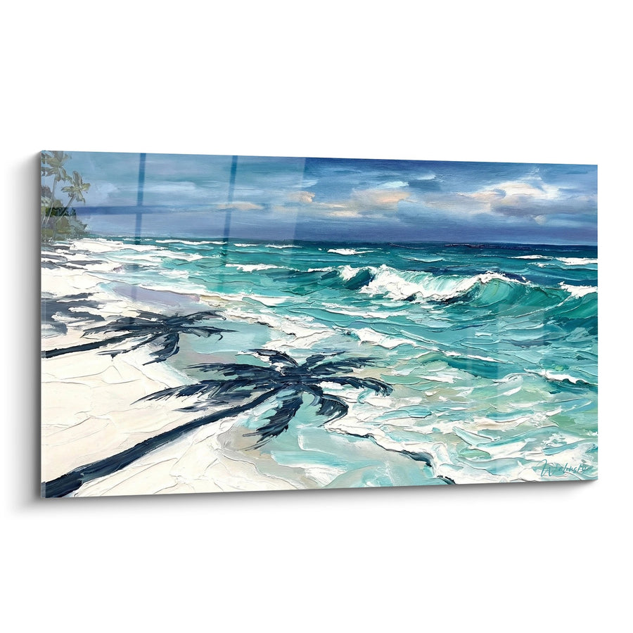 Tableau Plage Tropicale aux Eaux Turquoise et Palmier sur Sable Blanc - Évasion Balinaise - Edition Bali