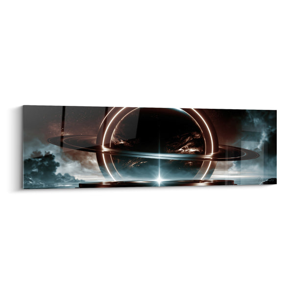 Tableau Planète aux anneaux cuivrés et bleu nuit - Éveil stellaire - Edition Planète