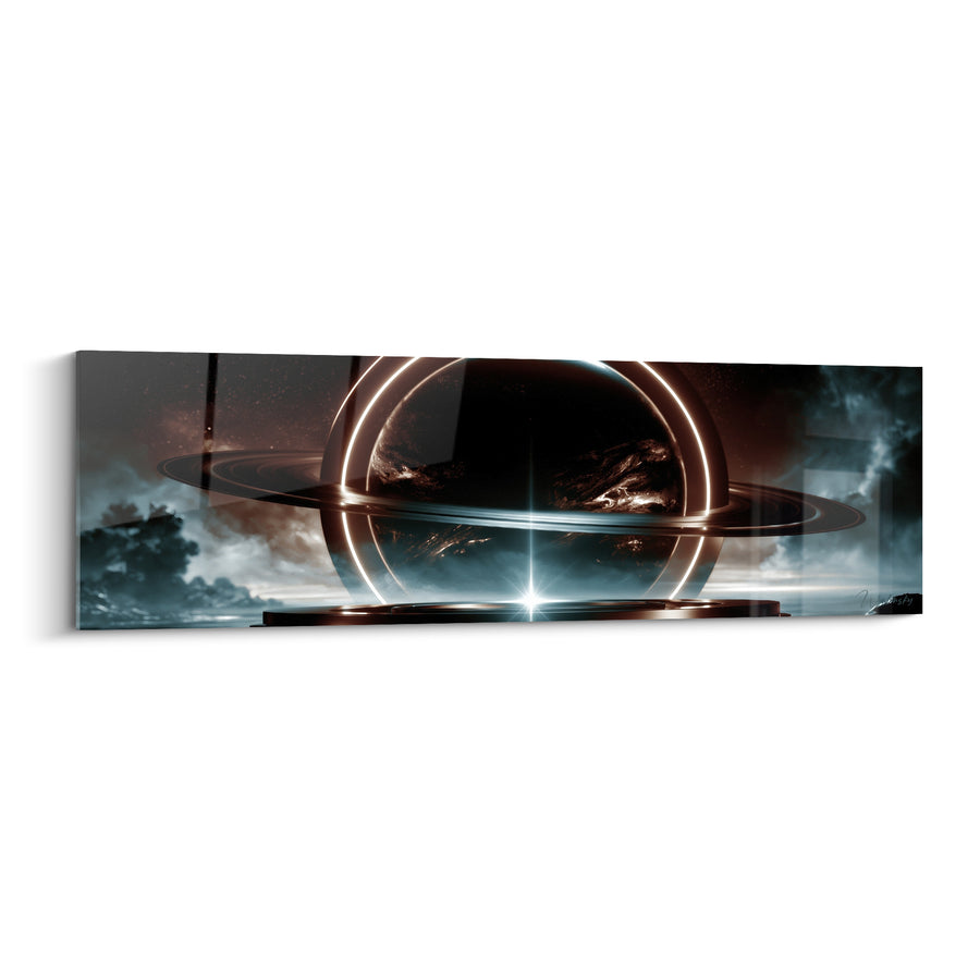 Tableau Planète aux anneaux cuivrés et bleu nuit - Éveil stellaire - Edition Planète