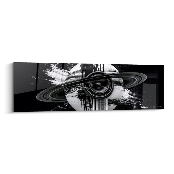 Tableau Planète anneaux noir et blanc - Résonance cosmique - Edition Planète