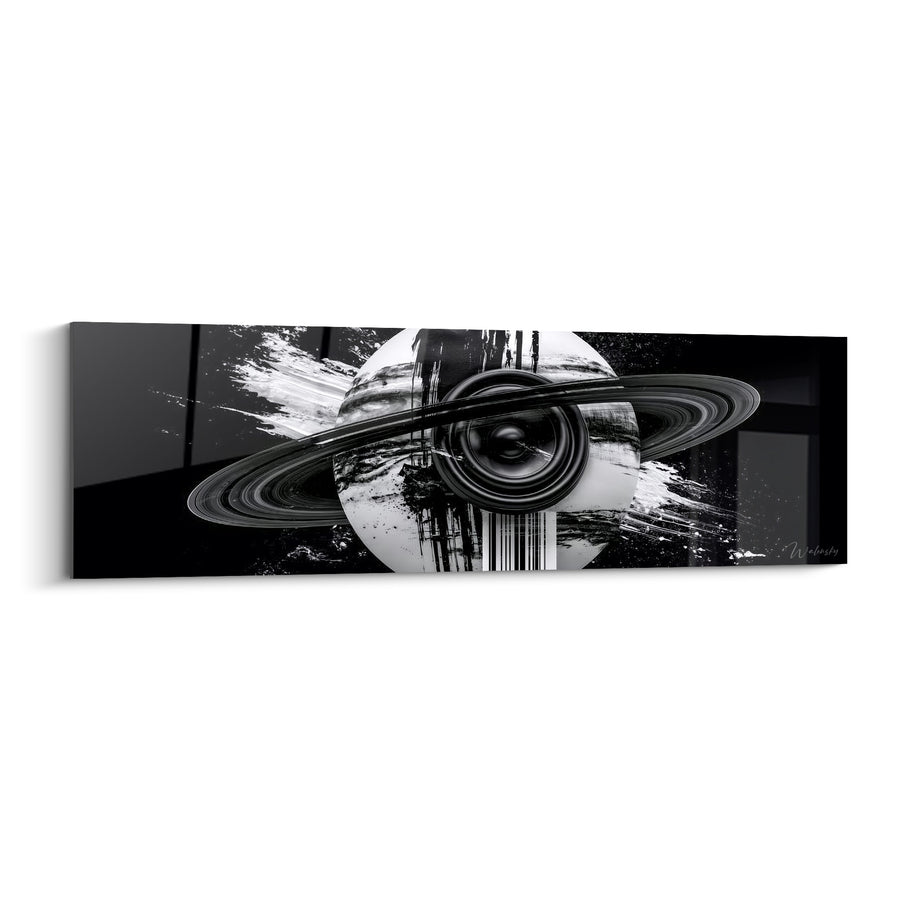 Tableau Planète anneaux noir et blanc - Résonance cosmique - Edition Planète