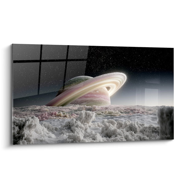 Tableau Planète annelée rose et blanche émergeant de glace - Naufrage céleste - Edition Planète