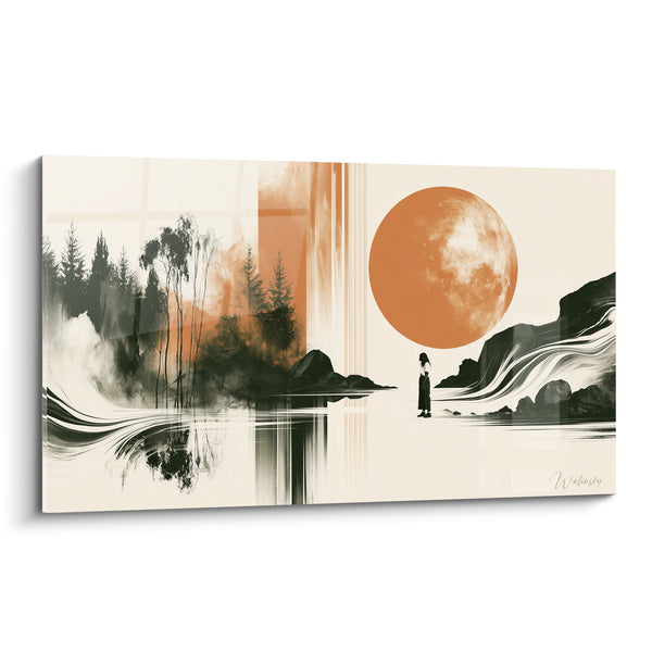 Tableau Planète orange face silhouette solitaire - Contemplation silencieuse - Edition Planète