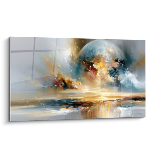 Tableau Planète dorée aux reflets bleu et ocre - Naissance céleste - Edition Planète