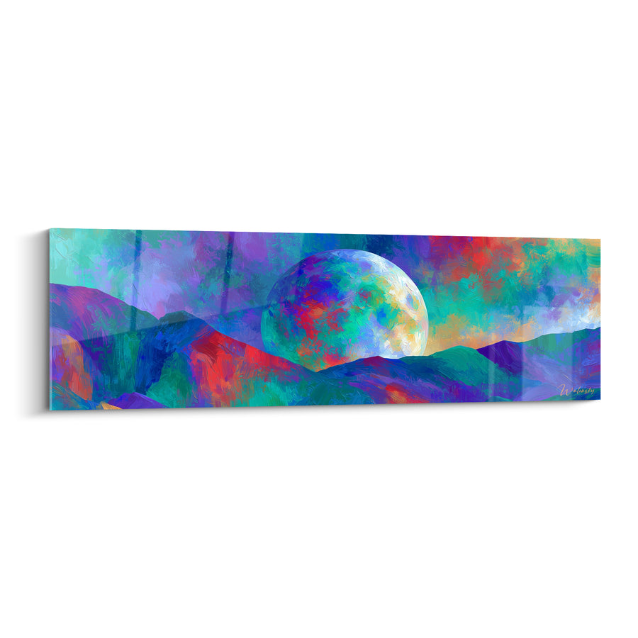 Tableau Sphère turquoise et violette sur montagnes multicolores - Éclat de couleurs vives - Edition Planète