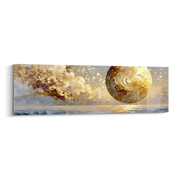 Tableau Sphère dorée et brune sur mer scintillante - Reflet solaire marin - Edition Planète
