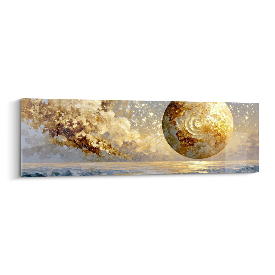 Tableau Sphère dorée et brune sur mer scintillante - Reflet solaire marin - Edition Planète