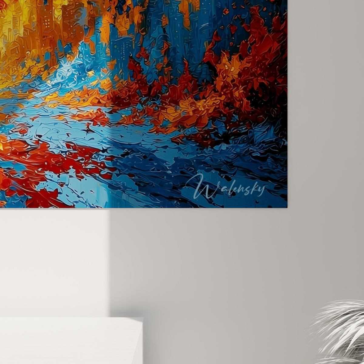 Empâtements Planète dorés et bleu marine, coulures de peinture épaisses au cœur du vortex incandescent
