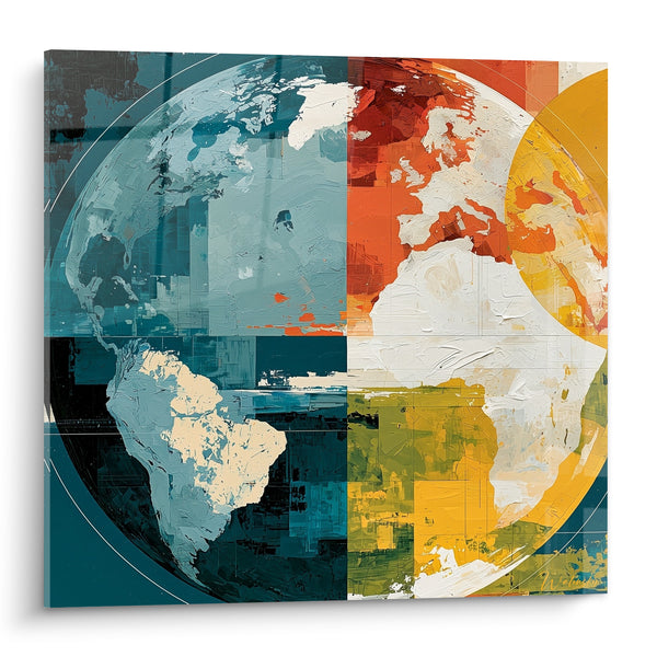 Tableau Globe terrestre bleu et orange quadrillé - Vision du monde - Edition Planète