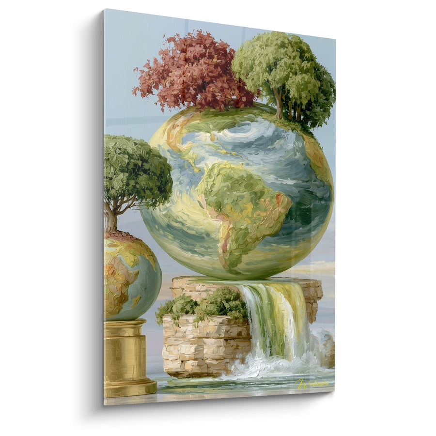 Tableau Globe terrestre bleu et vert arboré - Souffle originel - Edition Planète