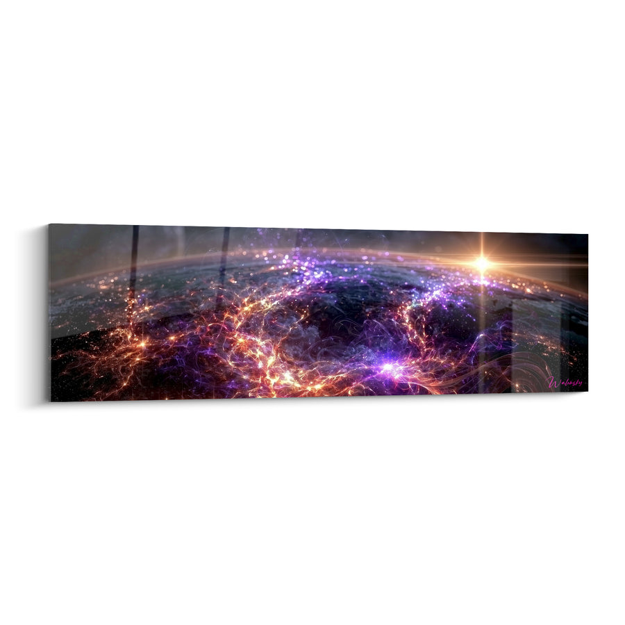 Tableau Globe terrestre aux réseaux violets et dorés - Éveil orbital - Edition Planète