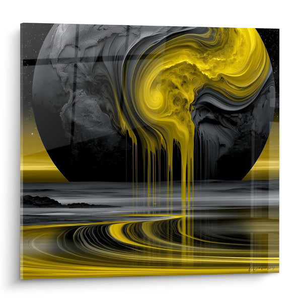 Tableau Planète grise et jaune en fusion - Fusion cosmique - Edition Planète