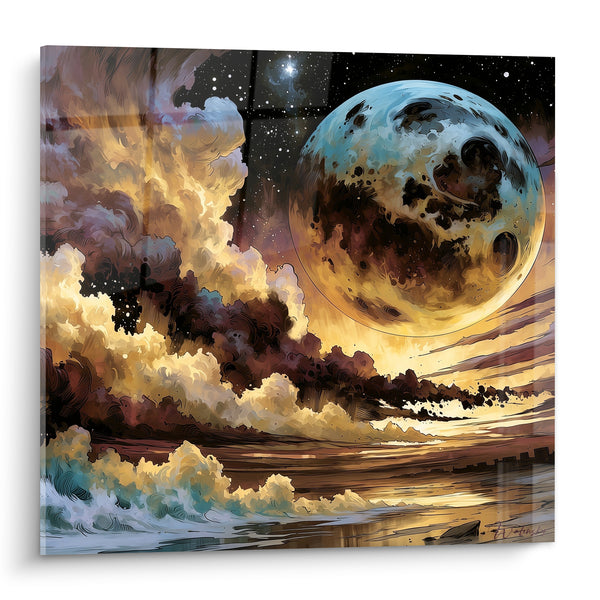 Tableau Lune dorée aux nuages bleutés - Éveil céleste - Edition Planète