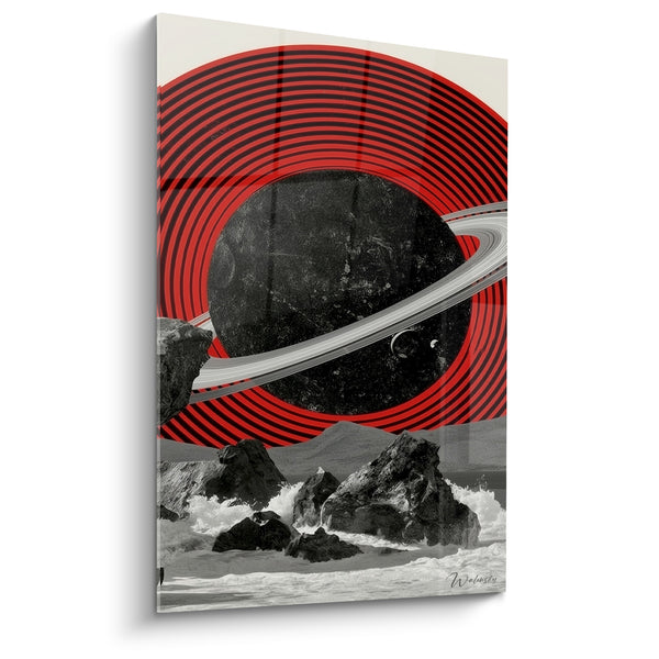 Tableau Planète noire aux cercles rouges concentriques - Rochers battus par les vagues - Edition Planète