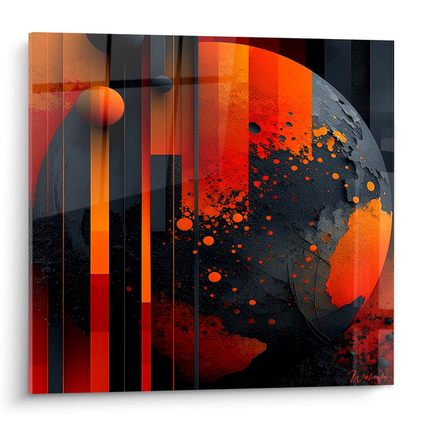Tableau Sphère anthracite éclaboussée de orange incandescent - Éruption cosmique - Edition Planète
