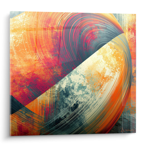 Tableau Sphère orange et anthracite en spirale texturée - Rotation cosmique - Edition Planète
