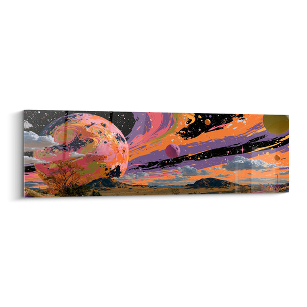 Tableau Planète orange et violette au-dessus d'un désert - Petites lunes lointaines - Edition Planète