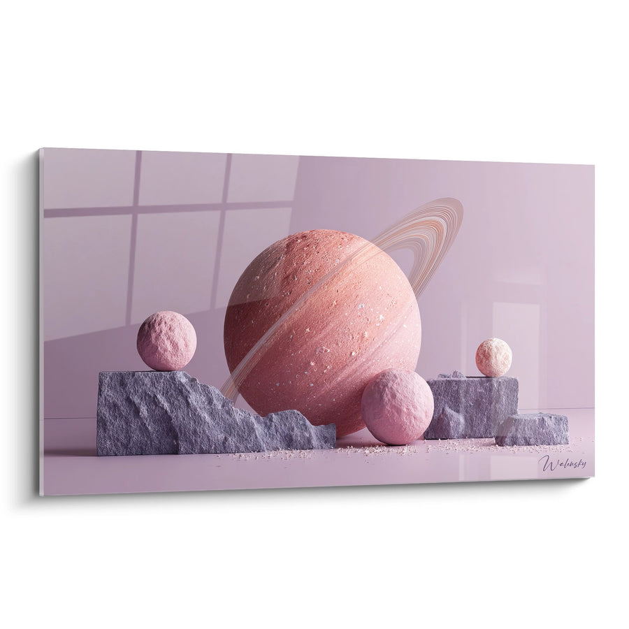 Tableau planète rose avec anneaux - Cosmos minimaliste - édition Divers espace