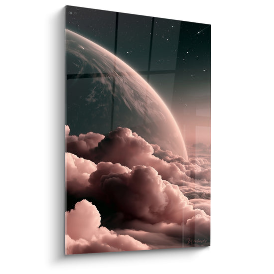 Tableau Nuages rose poudré et anthracite étoilé - Étoile filante lointaine - Edition Planète