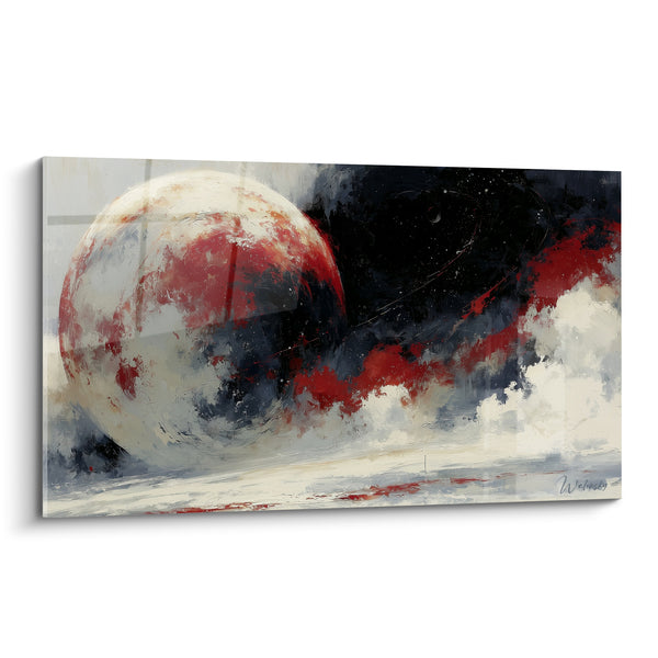 Tableau Sphère blanche et rouge sur étendue enneigée - Traînée cométaire lointaine - Edition Planète