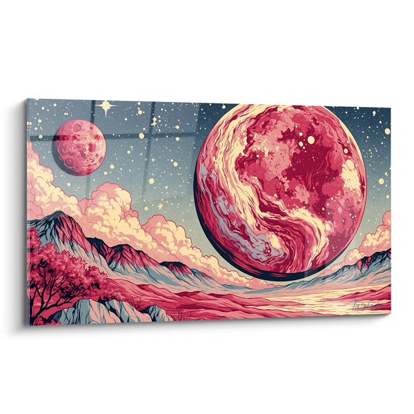 Tableau Planète rouge et paysage montagneux étoilé - Nuit cosmique - Edition Planète