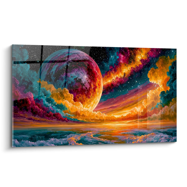 Tableau Planète rouge et turquoise sur mer déchaînée - Vagues d'écume violette - Edition Planète