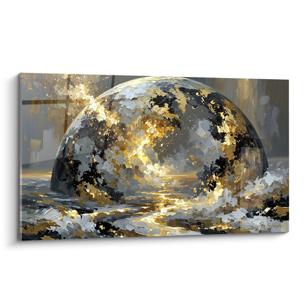 Tableau Sphère dorée aux éclats anthracite lumineux - Naissance d'un astre - Edition Planète