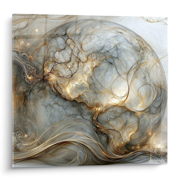 Tableau Sphère dorée aux réseaux filamenteux - Genèse céleste - Edition Planète