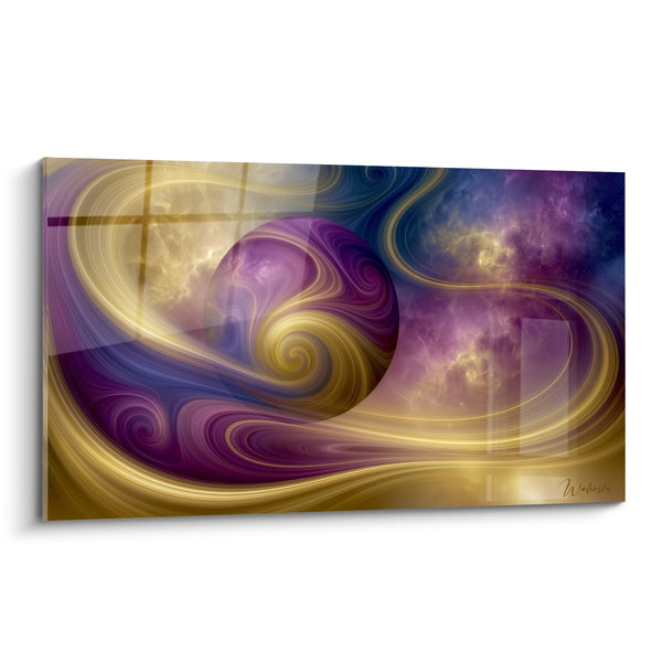 Tableau Sphère violette et dorée aux volutes enlacées - Nébuleuse tourbillonnante étoilée - Edition Planète