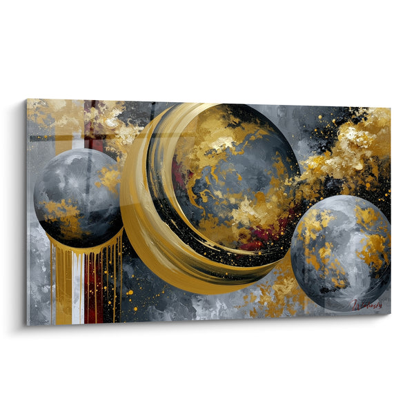 Tableau Planètes dorées aux sphères anthracite - Alignement céleste - Edition Planète