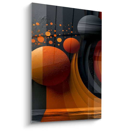 Tableau Sphères orange et anthracite en orbite - Ballet cosmique - Edition Planète