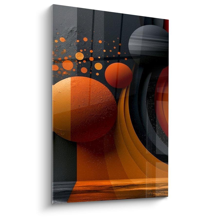 Tableau Sphères orange et anthracite en orbite - Ballet cosmique - Edition Planète