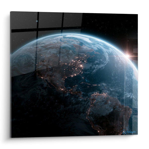 Gemälde Erde blau Nacht goldenes Licht nächtliche - Erwachen der Welt - Edition Planète