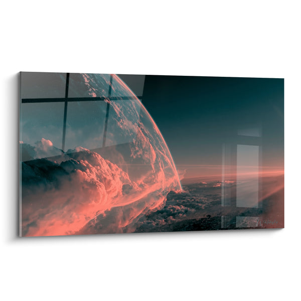 Tableau Courbe terrestre aux nuages corail - Aube orbitale - Edition Planète