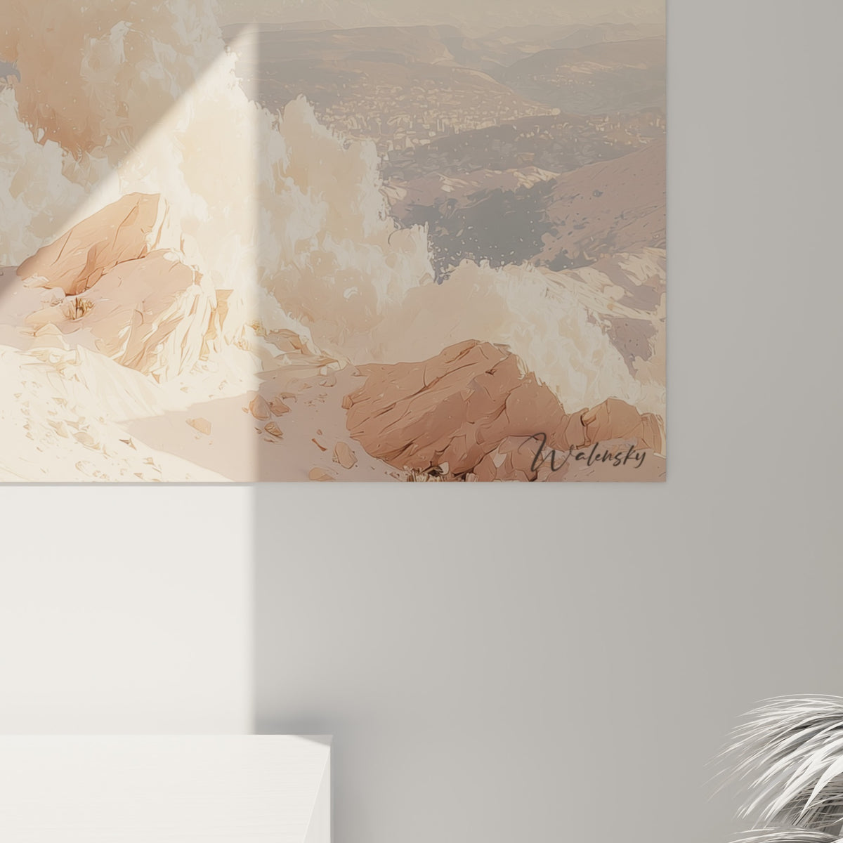 Empâtements beige et rose se mêlent en gros plan, révélant le grain pictural des nuages cosmiques
