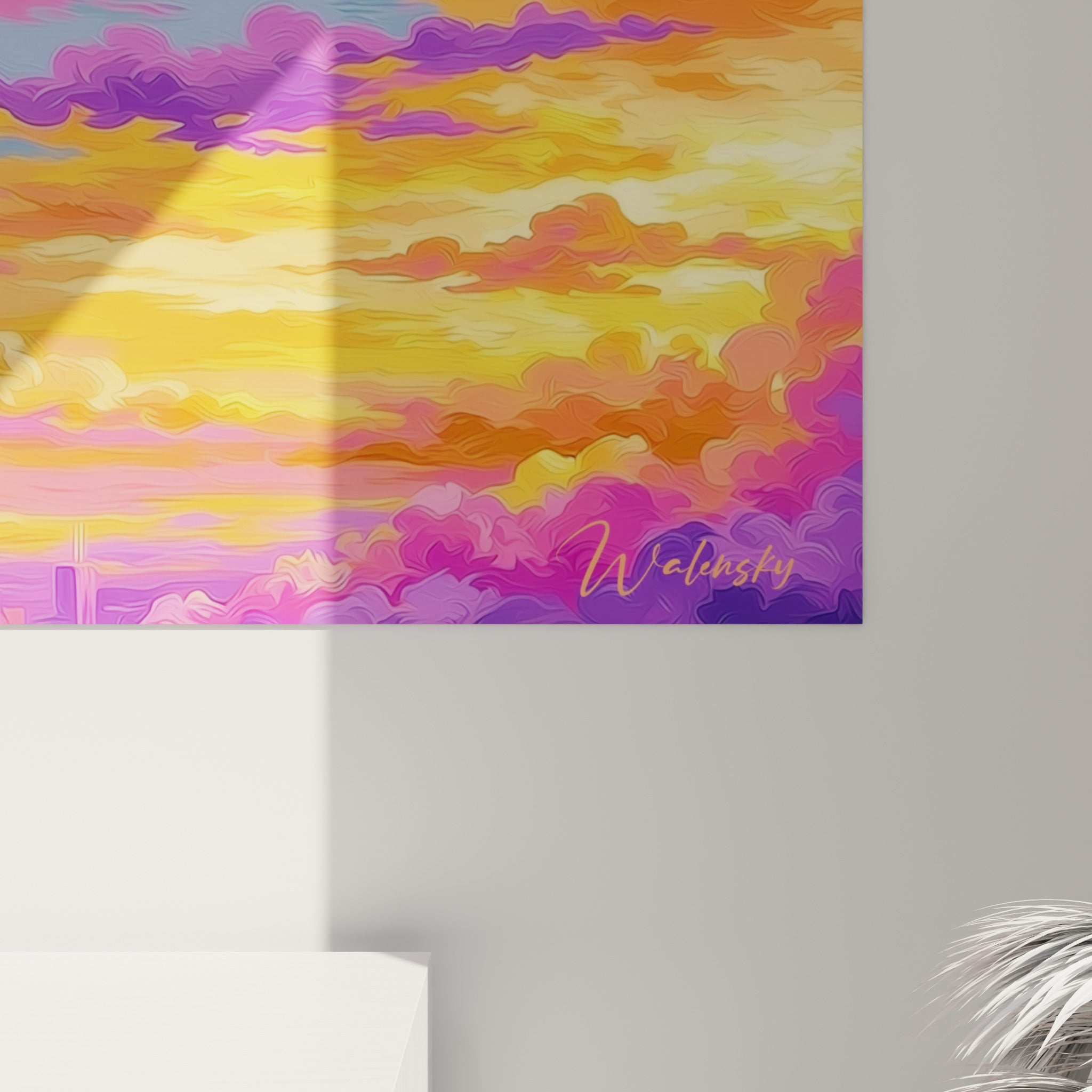 Empâtements colorés en violet, orange et rose visibles de près sur la toile peinte de la planète
