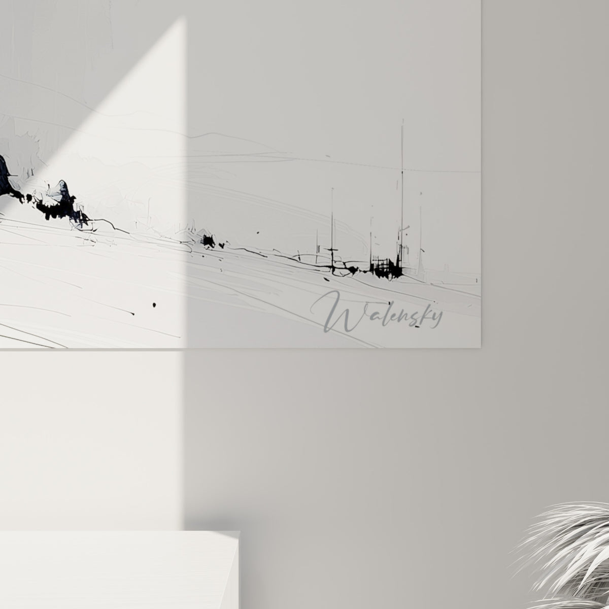 Empâtements noirs et blancs se mêlant, coulures d'encre et grain visible sur la toile Planète