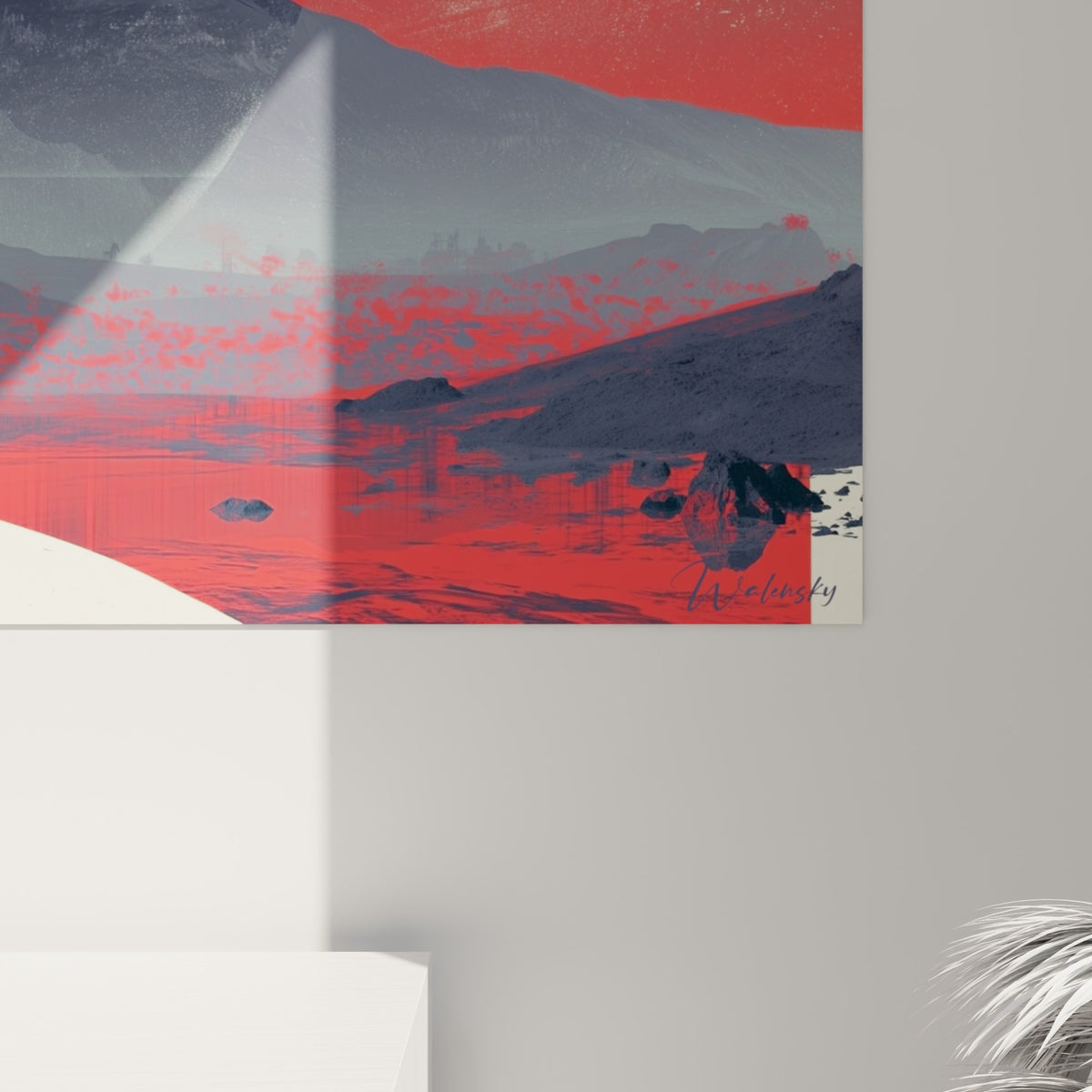Grain texturé du tableau Planète révèle les nuances rouge sang et anthracite en gros plan sur la toile.