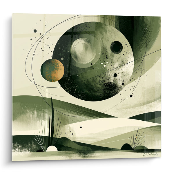 Tableau Planète verte et lune orangée - Éclipse silencieuse - Edition Planète