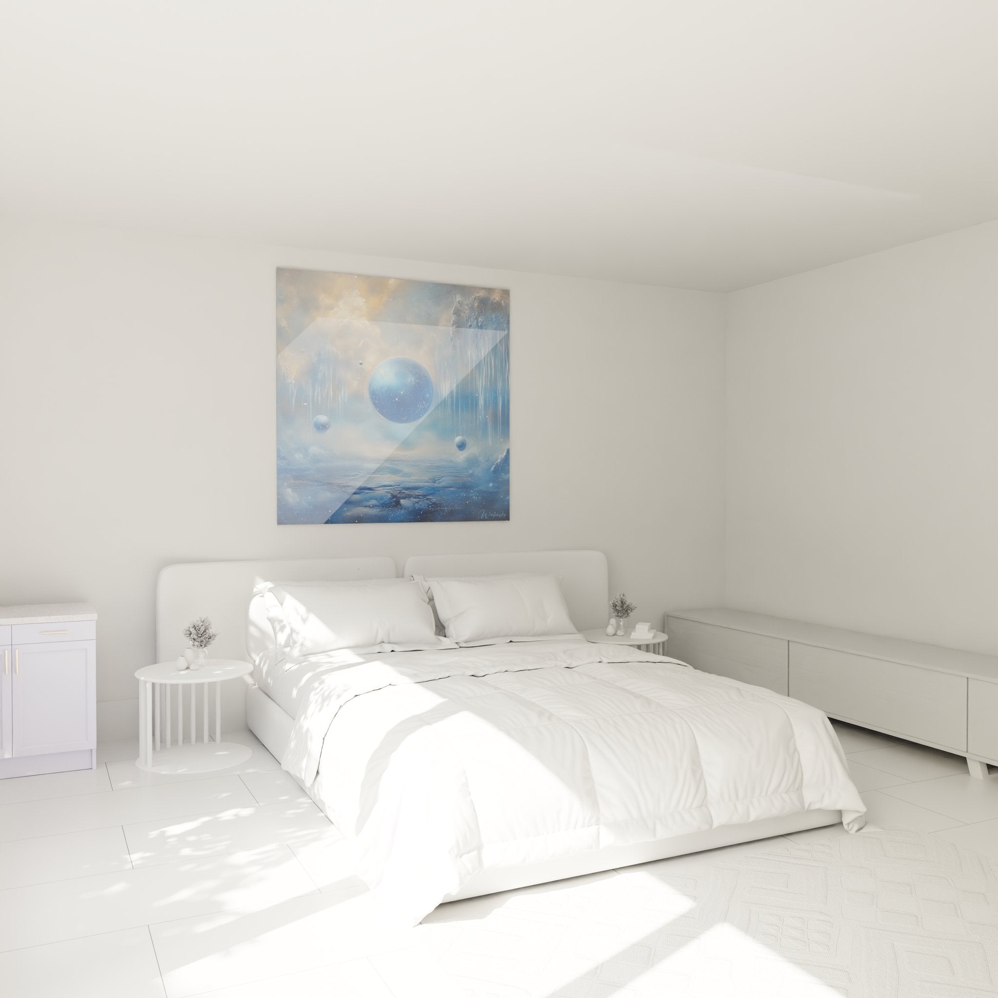 Tableau planètes bleues dans chambre moderne décoration murale paysage spatial abstrait