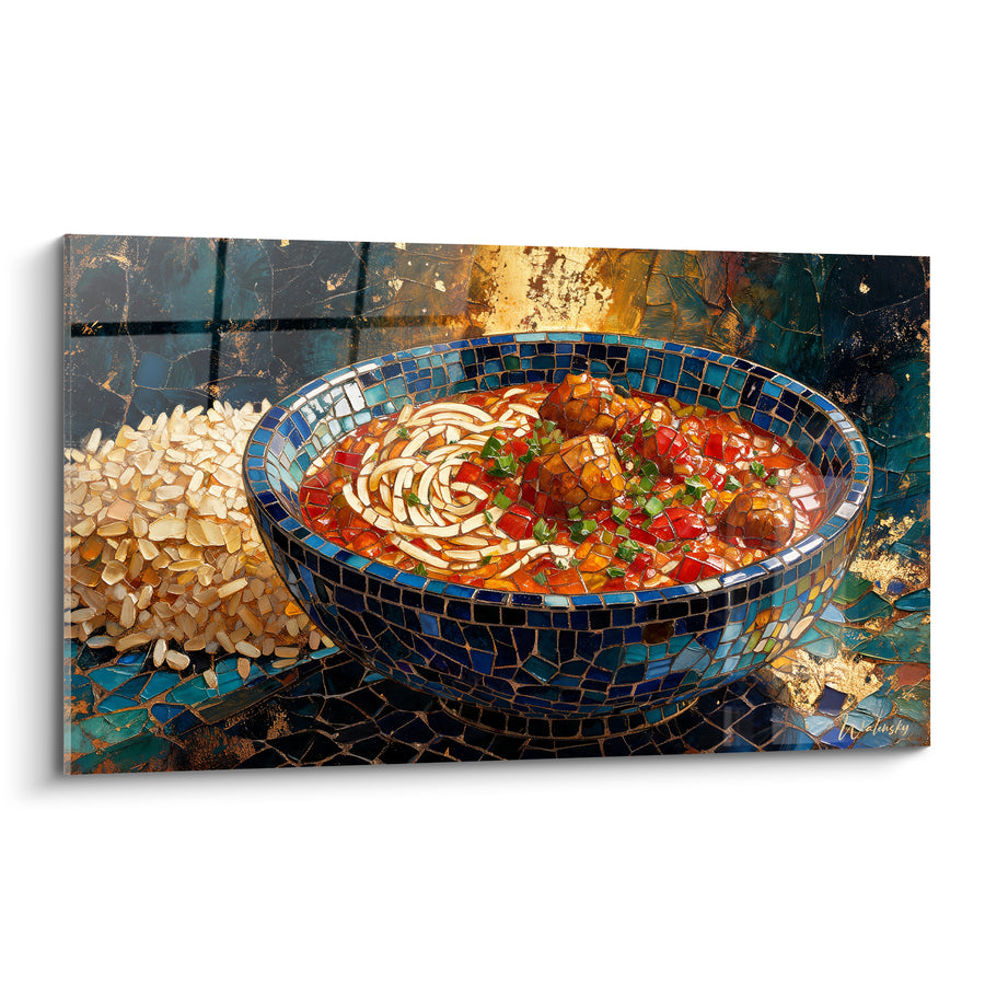 Tableau Bol de nouilles mosaïque bleu et doré - Festin précieux - Edition Plat