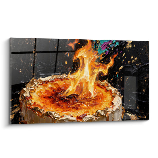 Tableau Crème brûlée flambée aux bords dorés - Flambée gourmande - Edition Plat