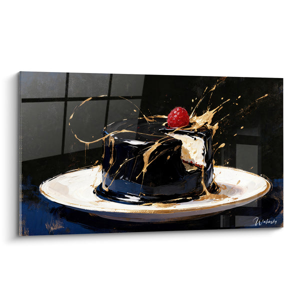 Tableau Gâteau noir aux éclaboussures dorées - Éclaboussure gourmande - Edition Plat