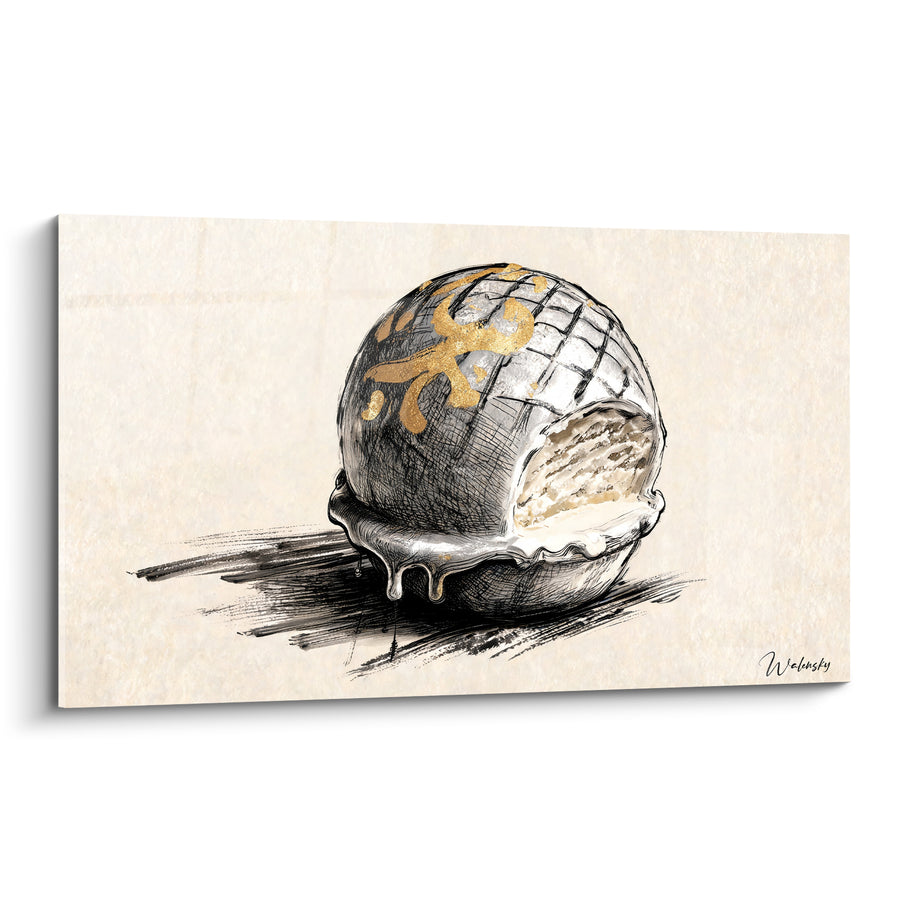 Tableau Boule glacée croquée dorée et ivoire - Bouchée volée - Edition Plat