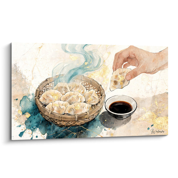 Tableau Raviolis vapeur dans panier bambou doré - Gourmandise partagée - Edition Plat