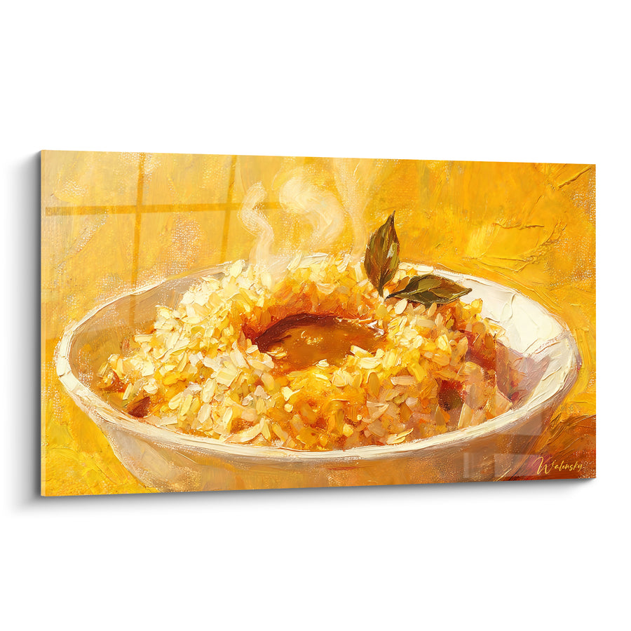 Tableau Riz fumant bol doré sauce ambrée - Plat tout juste servi - Edition Plat